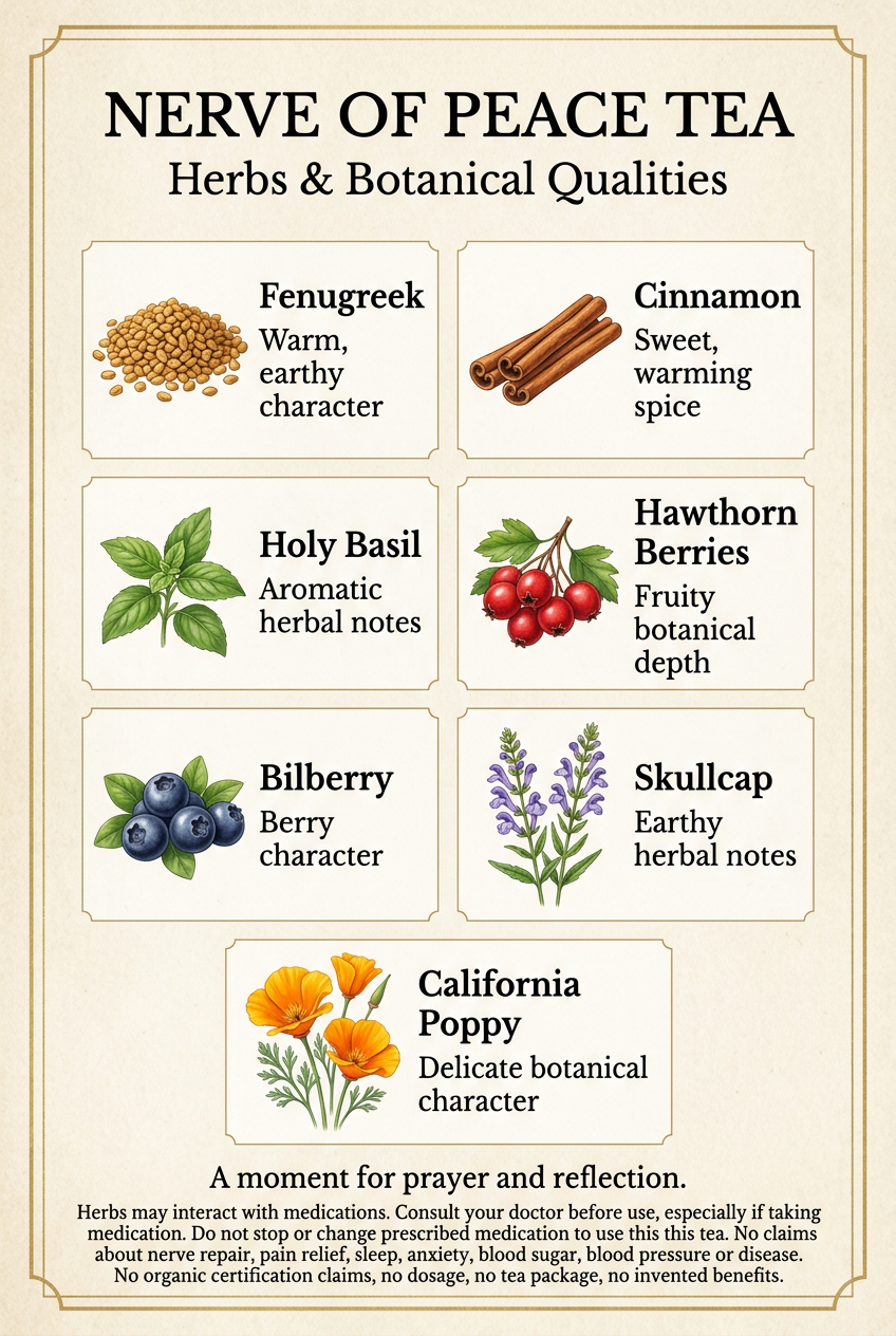 Nerve of Peace Tea herb guide with botanical qualities