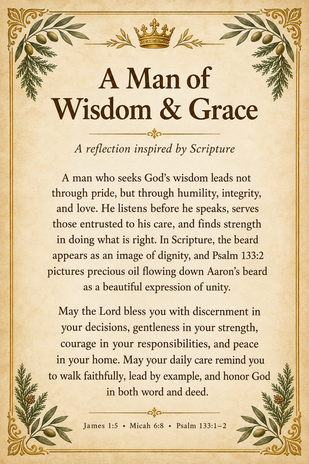 A Man of Wisdom and Grace devotional on royal parchment