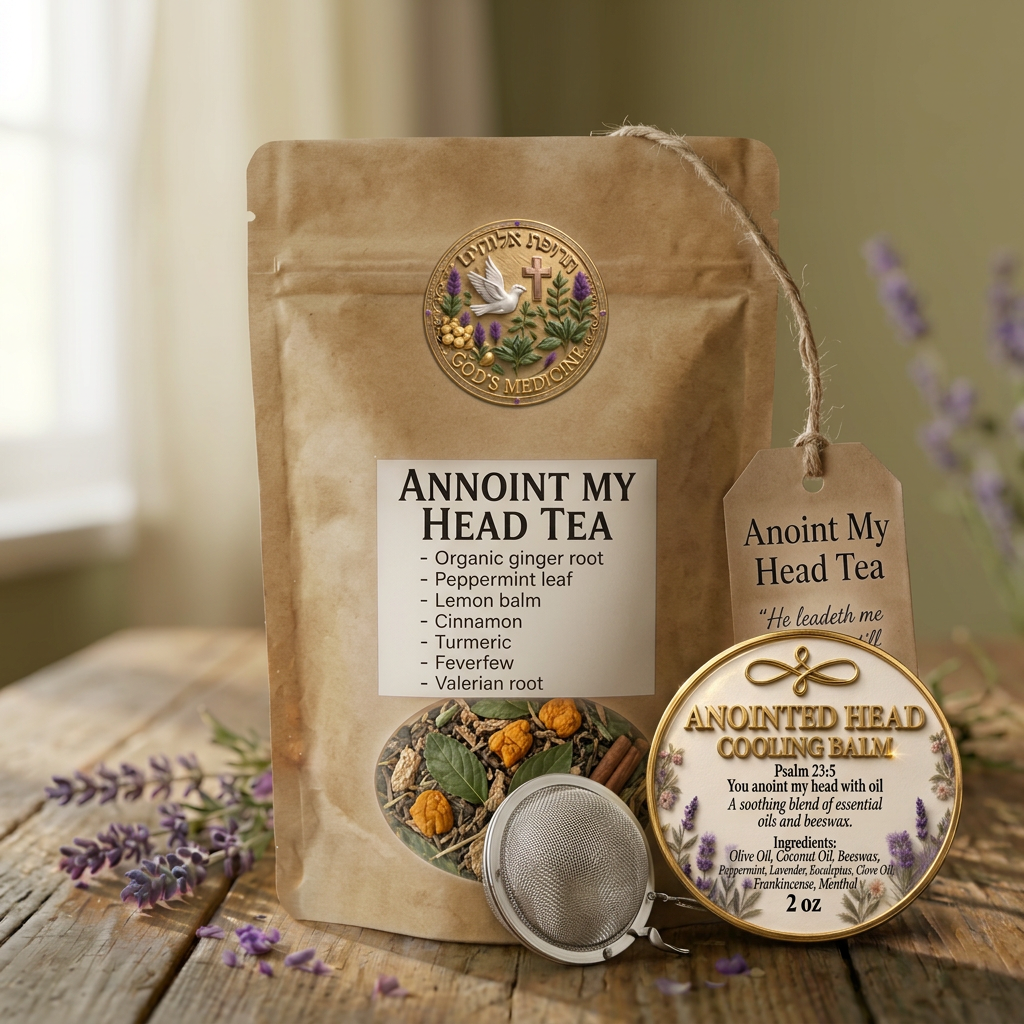 Anoint My Head tea and salve bundle with steel tea ball infuser