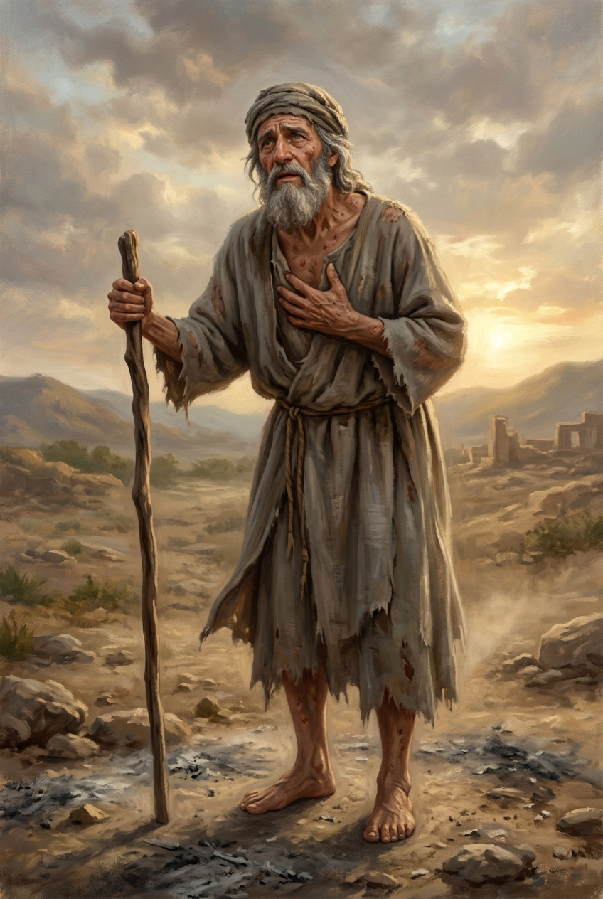 Biblical illustration of Job standing in pain