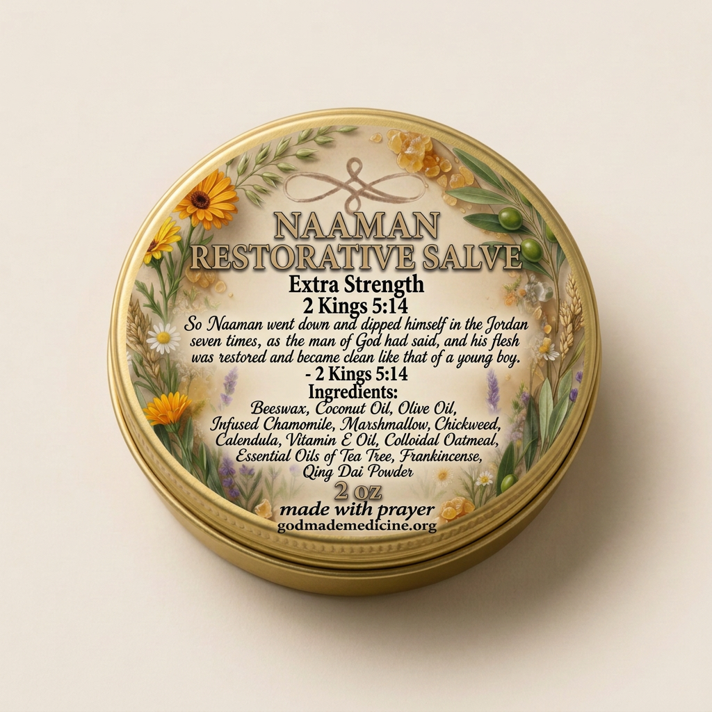 Closed gold Naaman Botanical Salve tin on a cream background.