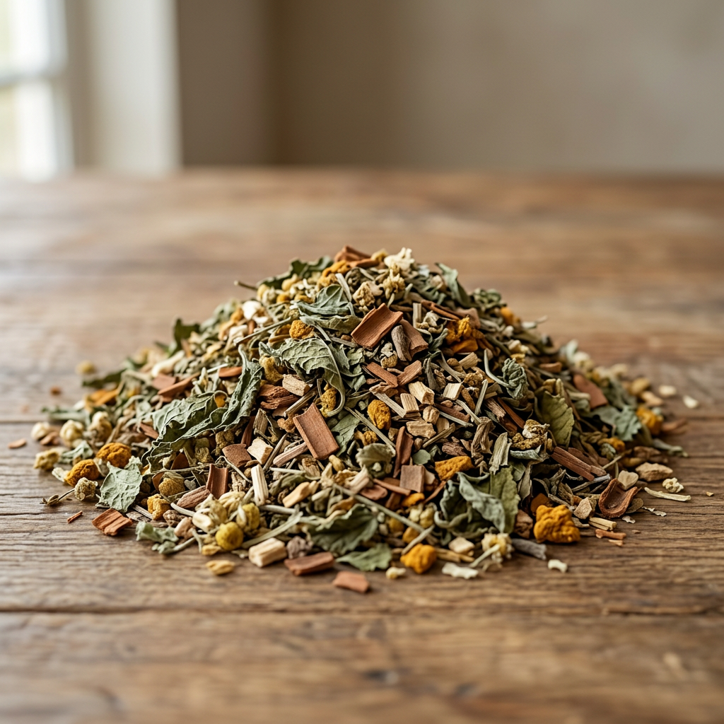 Loose herbal tea blend without packaging or text