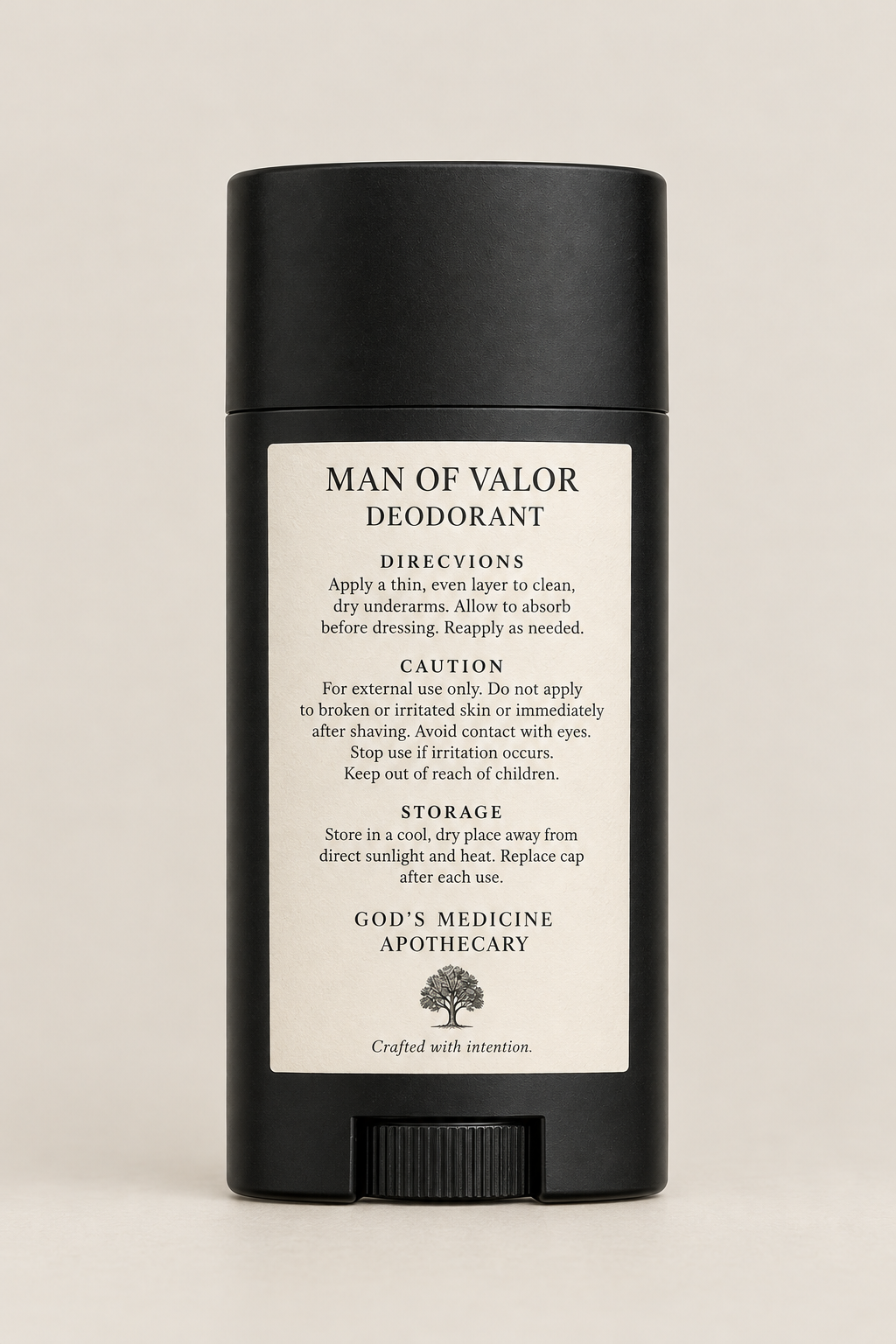 Man of Valor deodorant back-label mockup