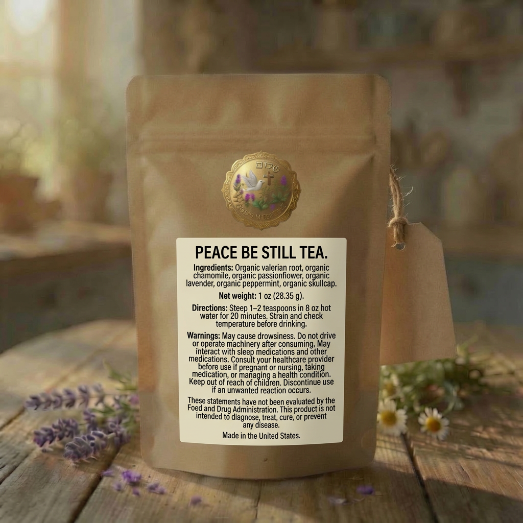 Peace Be Still tea back-label mockup