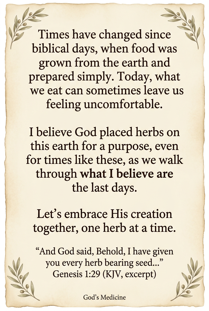 Revised God’s Medicine parchment message with Genesis 1:29